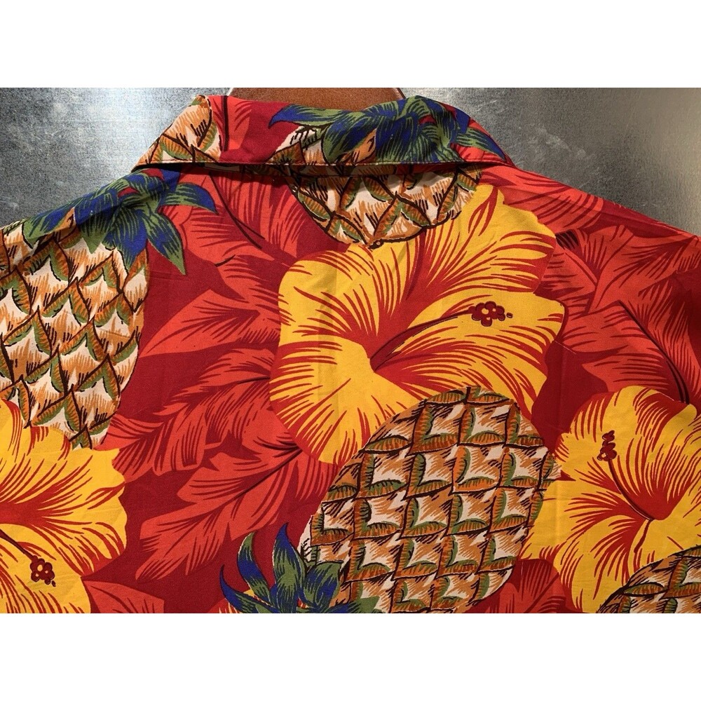 Hawaiian 100% Silky Terivoile Pineapple Hibiscus AOP Button Up XXL King Kameha